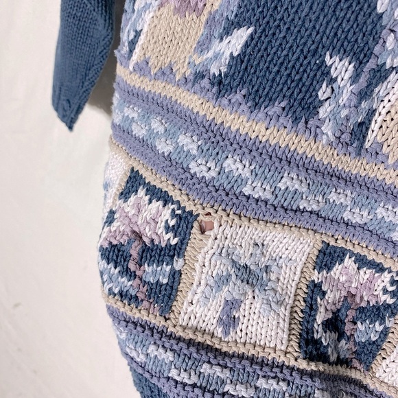 Vintage Brontë Knitted By Hand Ramie Cotton Floral Crew Neck Sweater S - Picture 9 of 11